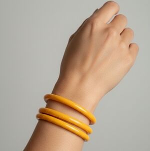 Set of 3 Vintage Style Yellow Orange Resin Bangle Bracelets Solid & Slim
